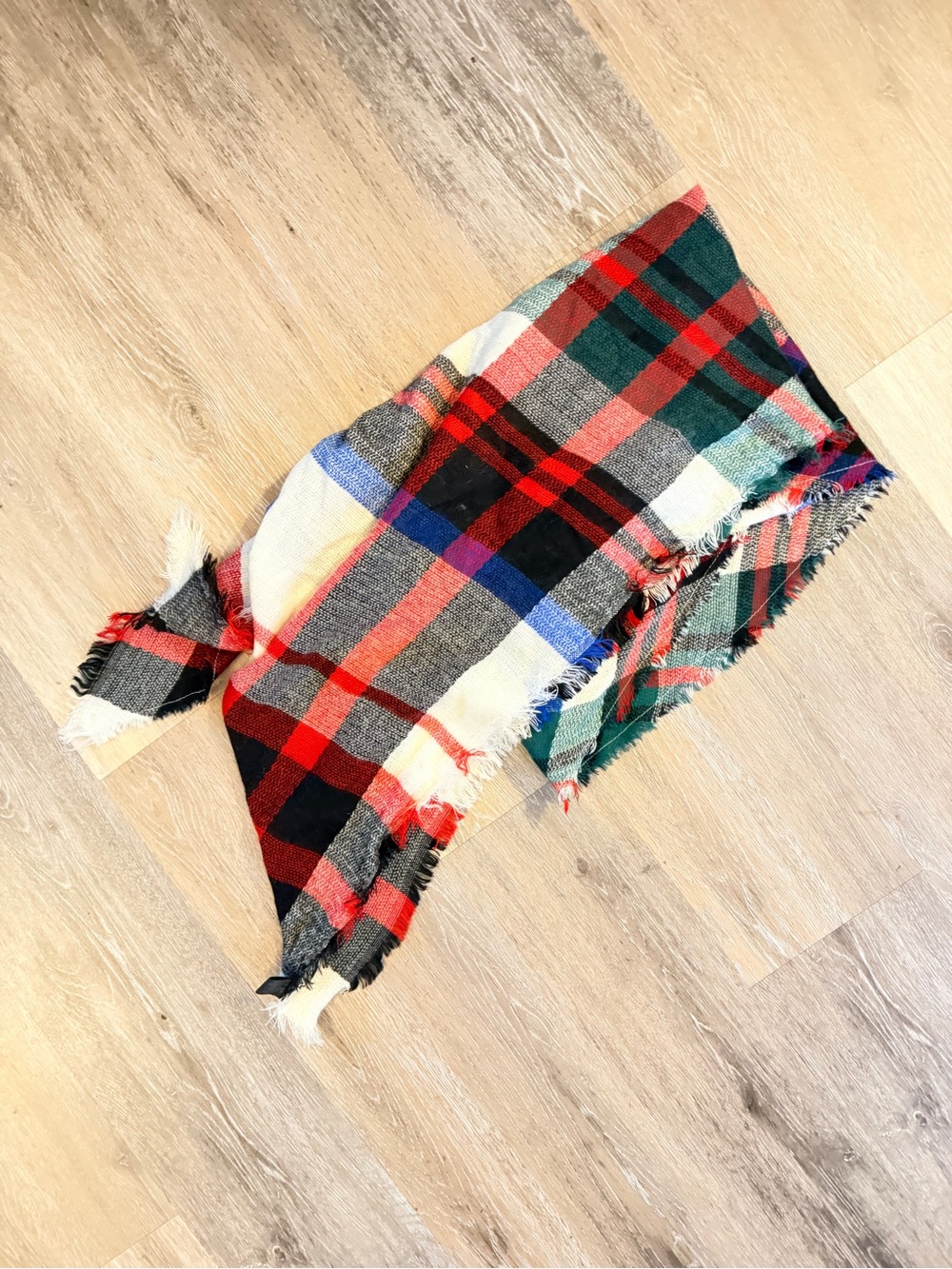 Plaid Fringed Scarf - Multicolor